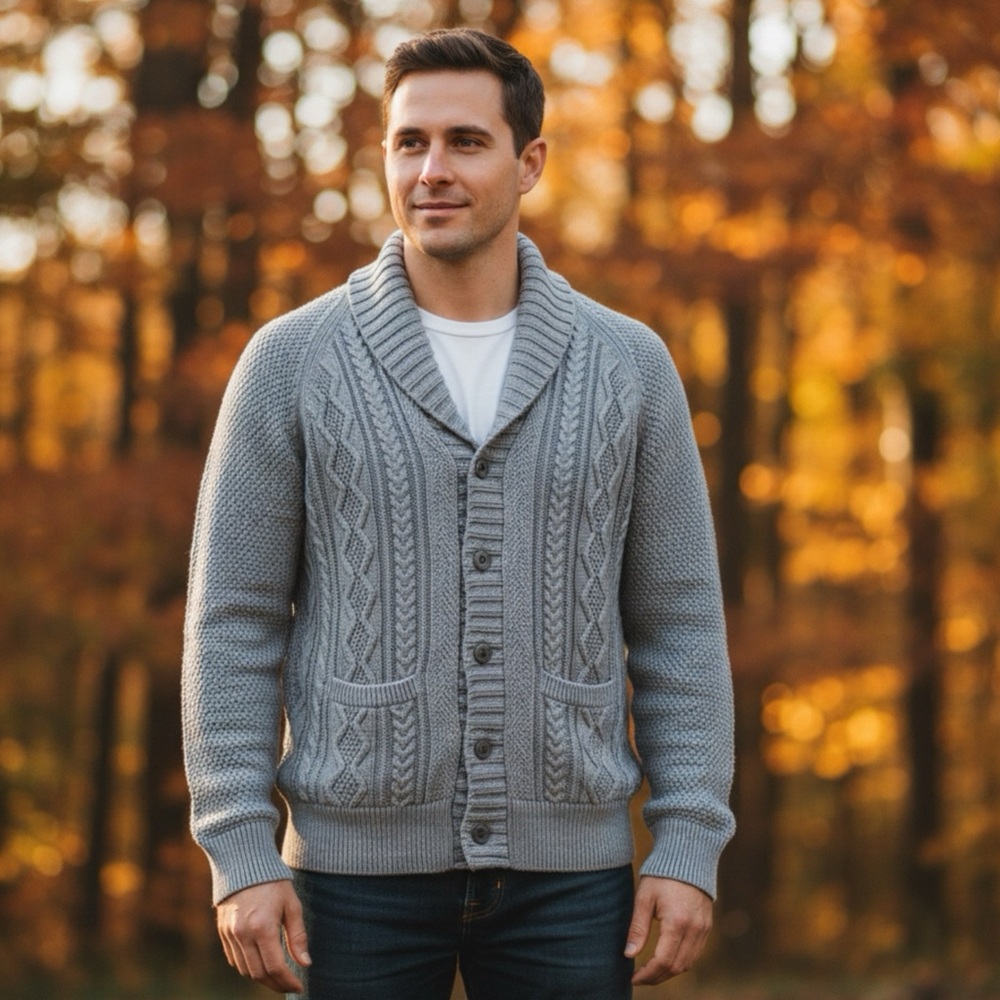 J. Crew Heritage cotton cable-knit shawl-collar sweater Sage Green Size M‎